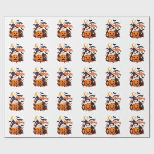 Cute Happy Halloween Ghost Pumpkin Black Cat Wrapping Paper