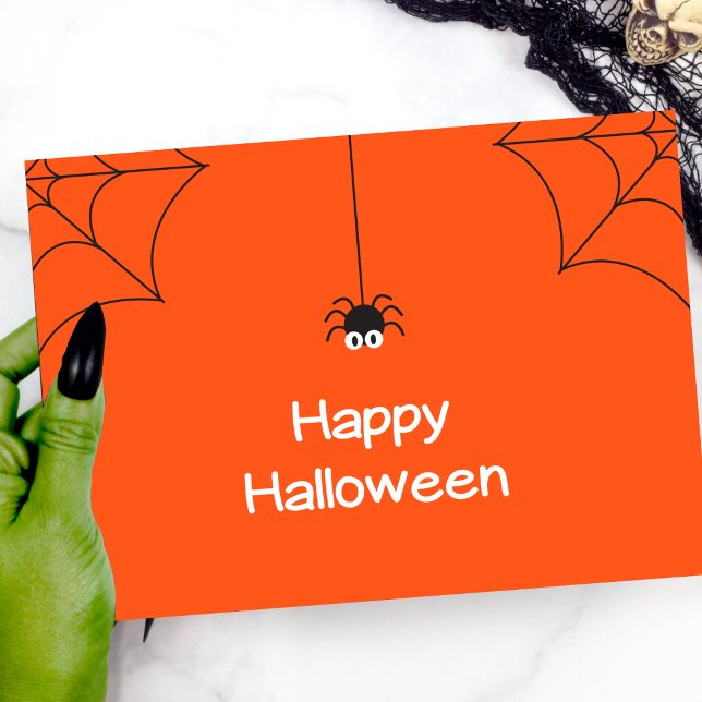 Cute Happy Halloween Hanging Spider with Web Card (Creator Uploaded)