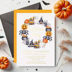 Cute Happy Halloween Illustration Party Gold