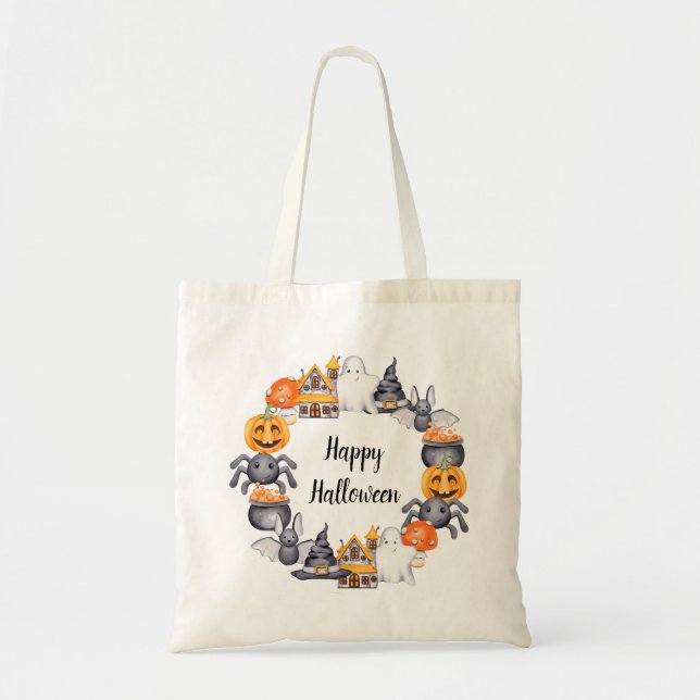 Cute Happy Halloween Illustration Party Tote Bag (Front)