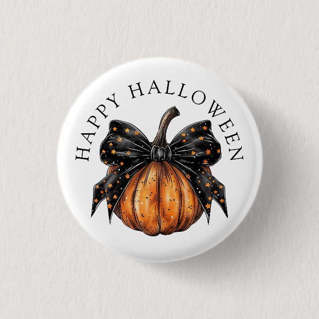Cute Happy Halloween Pumpkin And Bow 3 Cm Round Badge (Front)