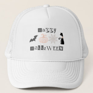 Cute Happy Halloween Pumpkin & Cat Autumn Trucker Hat