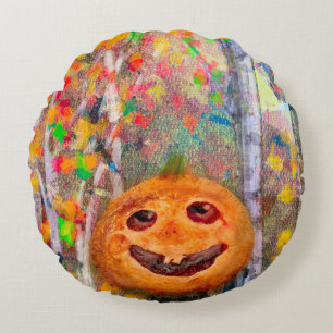 Cute Happy Halloween Pumpkin Face Round Cushion
