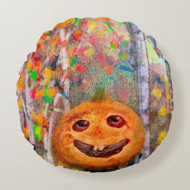 Cute Happy Halloween Pumpkin Face Round Cushion (Front)