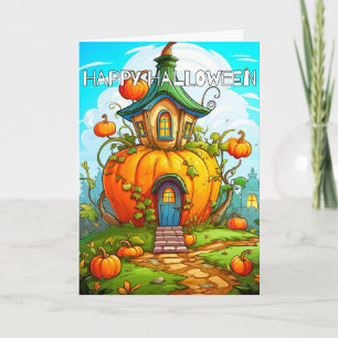 Cute Happy Halloween Pumpkin House Card