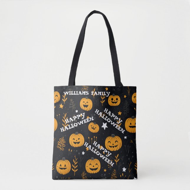Cute Happy Halloween Pumpkin Modern Tote Bag (Front)