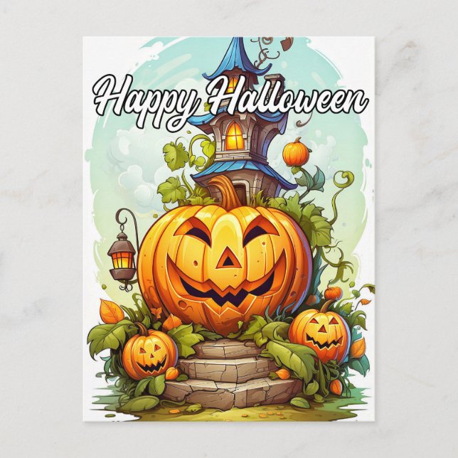 Cute Happy Halloween Pumpkin Postcard (Front)