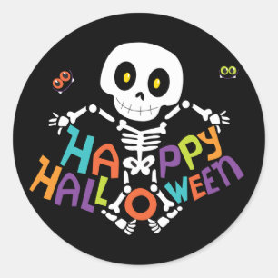 Cute Happy Halloween Skeleton Classic Round Sticker