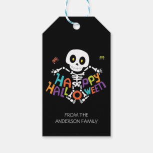 Cute Happy Halloween Skeleton Personalised Name Gift Tags