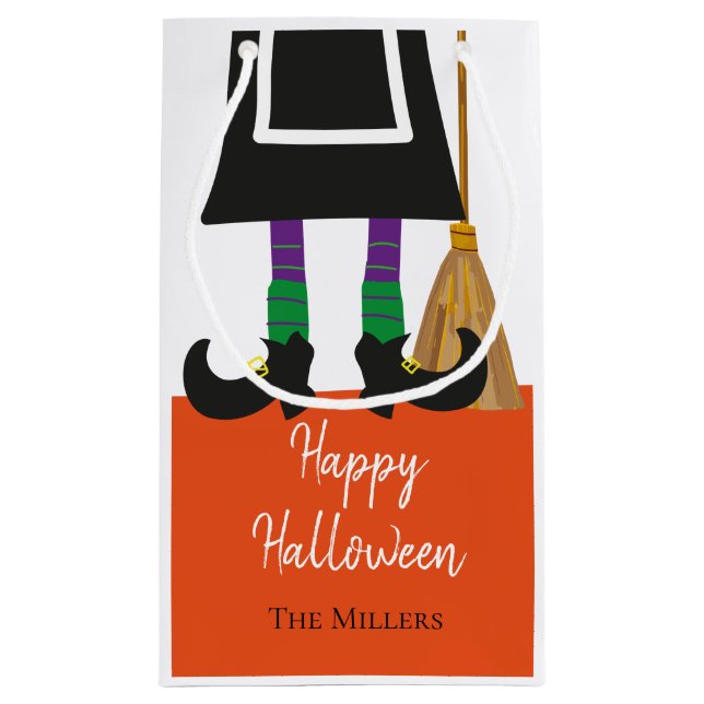 Cute Happy Halloween Witch Legs Personalised Small Gift Bag (Back)