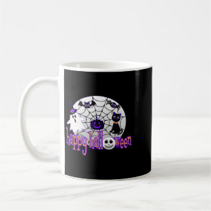 Cute Happy Halloween With Spider Web Black Cat Bat Coffee Mug