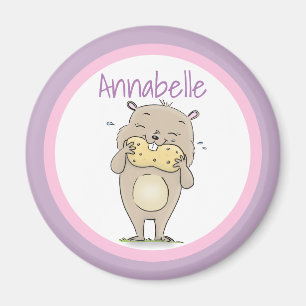 Cute happy hamster eating a peanut cartoon magnet