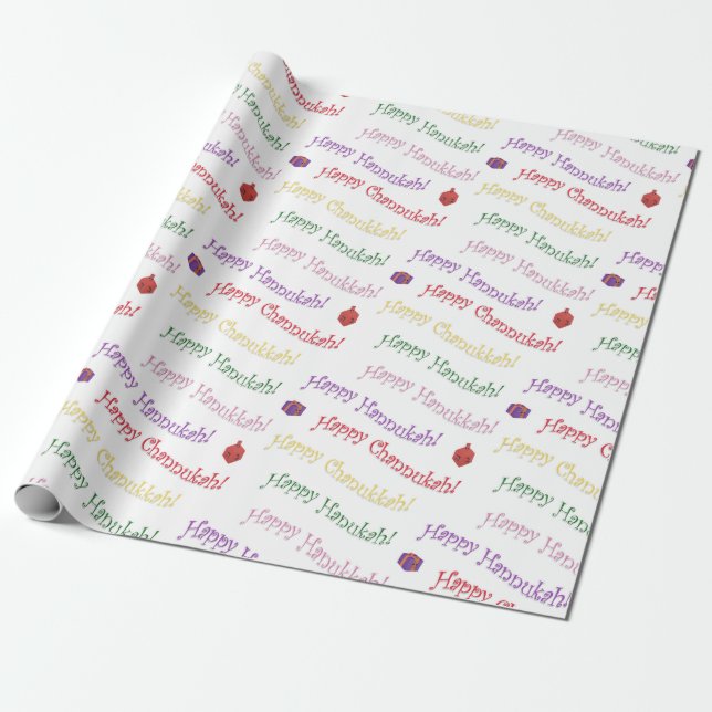 Cute Happy Hannukah, Channulah Wrapping Paper (Unrolled)