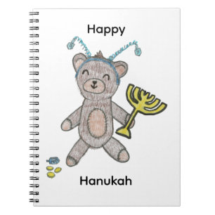 Cute Happy Hanukah teddy bear spiralbound notebook