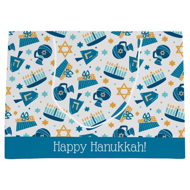 Cute Happy Hanukkah Jumbo Gift Bag (Front)