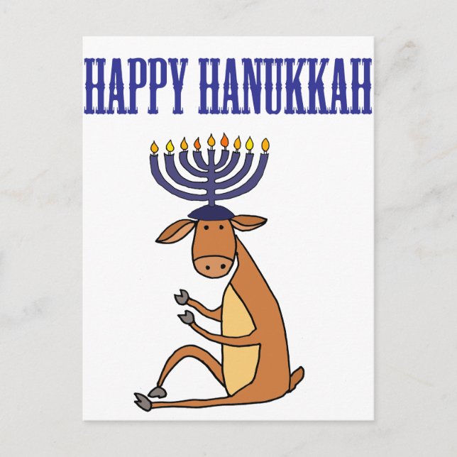 Cute Happy Hanukkah Reindeer Cartoon Holiday Postcard (Front)
