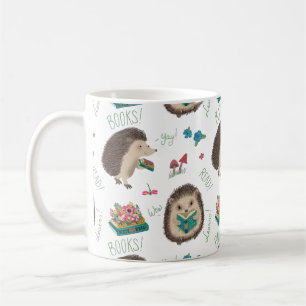 Cute Happy Hedgehog Loves Books Coffee Mug
