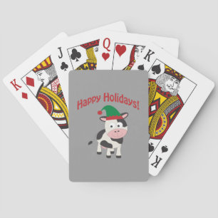 Cute Happy Holidays Christmas Elf Cow Playing Cards