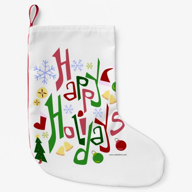 Cute Happy Holidays Design Small Christmas Stocking (Front)