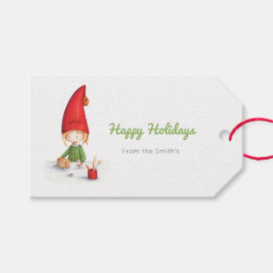 Cute Happy Holidays Elf Making Toys Gift Tags