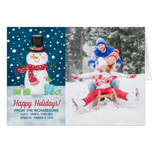 Cute Happy Holidays Snowman Photo Christmas Card (Front Horizontal)