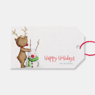 Cute Happy Holidays Snowman Reindeer Gift Tags