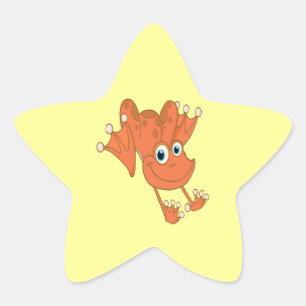 cute happy hopping orange frog star sticker