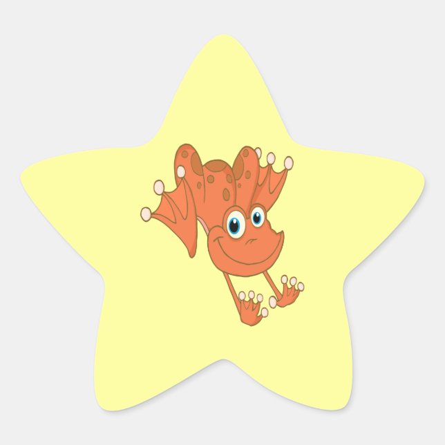 cute happy hopping orange frog star sticker (Front)