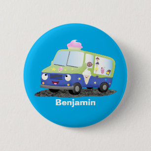 Cute happy ice cream truck cartoon 6 cm round badge