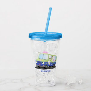 Cute happy ice cream truck cartoon acrylic tumbler