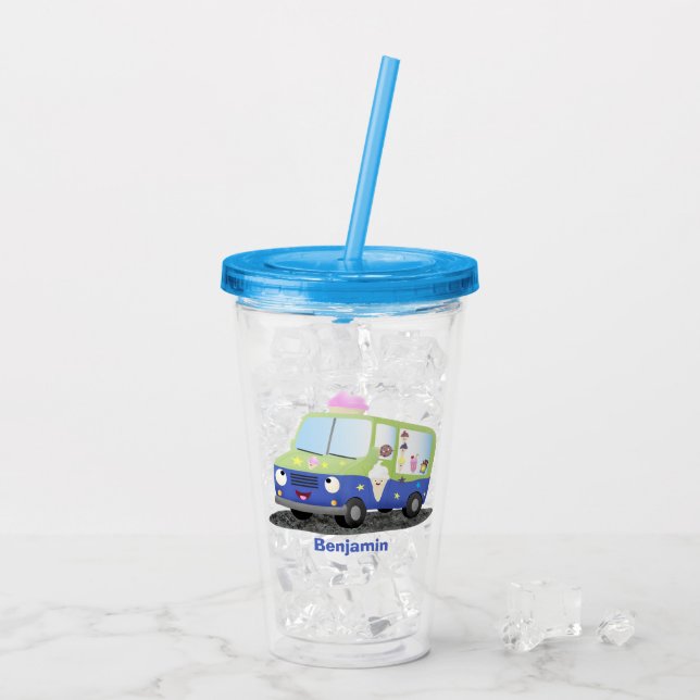 Cute happy ice cream truck cartoon acrylic tumbler (Back Ice)