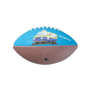 Cute happy ice cream truck cartoon american football