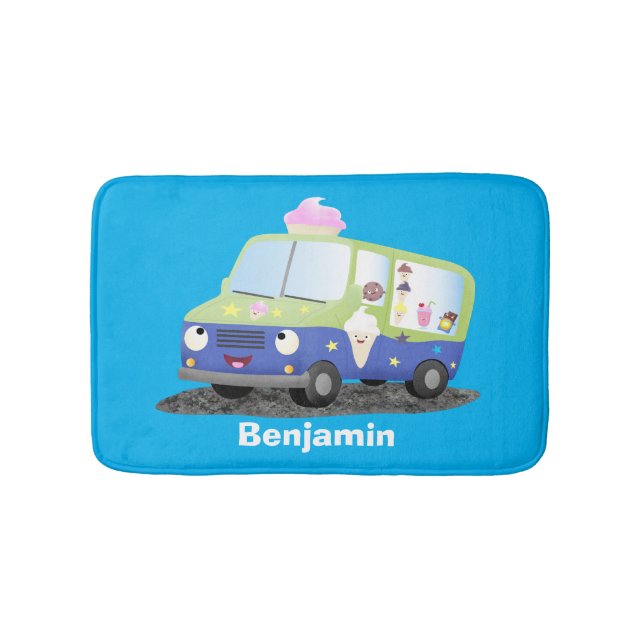 Cute happy ice cream truck cartoon bath mat (Front)