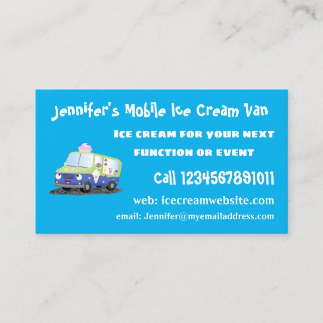 Cute happy ice cream truck cartoon  business card (Front)