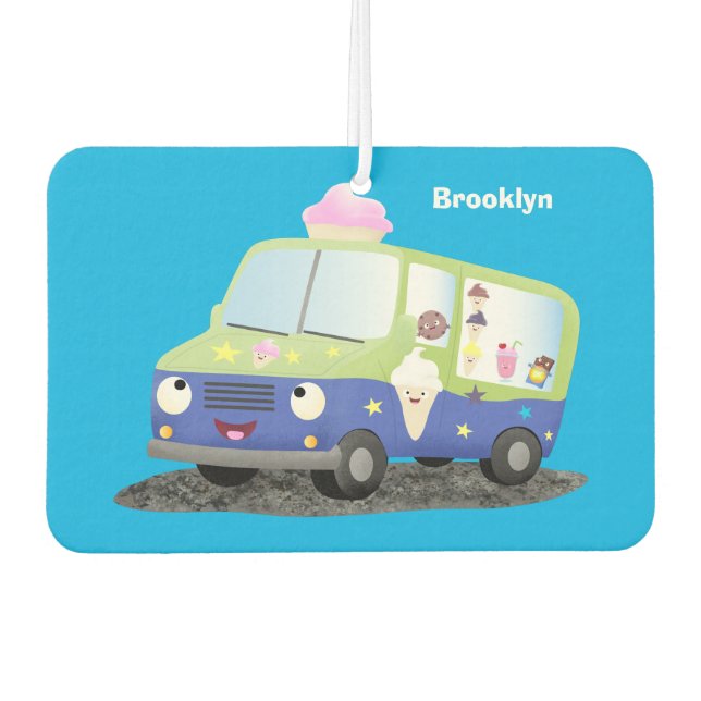 Cute happy ice cream truck cartoon  car air freshener (Front)