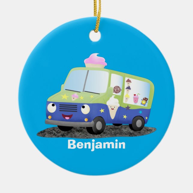 Cute happy ice cream truck cartoon ceramic tree decoration (Front)
