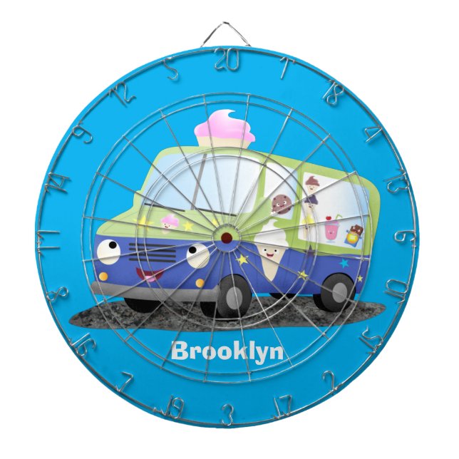 Cute happy ice cream truck cartoon dartboard (Front)
