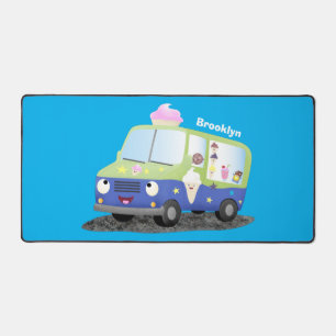 Cute happy ice cream truck cartoon desk mat