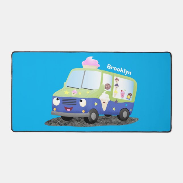 Cute happy ice cream truck cartoon desk mat (Front)