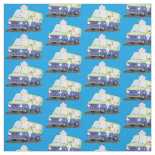 Cute happy ice cream truck cartoon  fabric