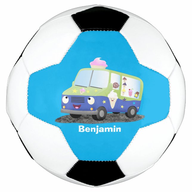 Cute happy ice cream truck cartoon football (Front)
