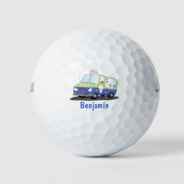 Cute happy ice cream truck cartoon golf balls (Front)