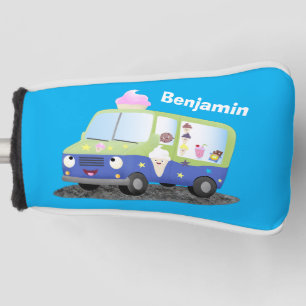 Cute happy ice cream truck cartoon golf head cover