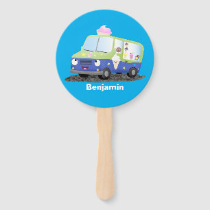 Cute happy ice cream truck cartoon  hand fan