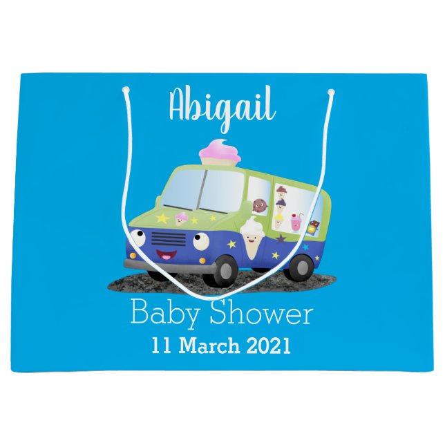 Cute happy ice cream truck cartoon large gift bag (Front)