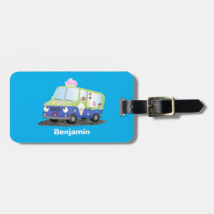 Cute happy ice cream truck cartoon  luggage tag