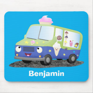 Cute happy ice cream truck cartoon mouse mat