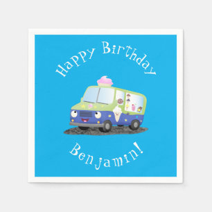 Cute happy ice cream truck cartoon napkin