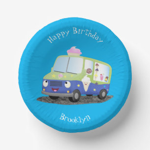 Cute happy ice cream truck cartoon  paper plate