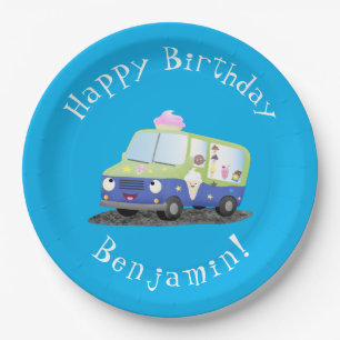 Cute happy ice cream truck cartoon  paper plate